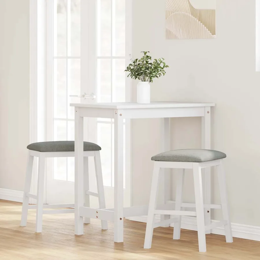 Chaises de bar avec coussins 2 pcs blanc bois massif d'hévéa - 3