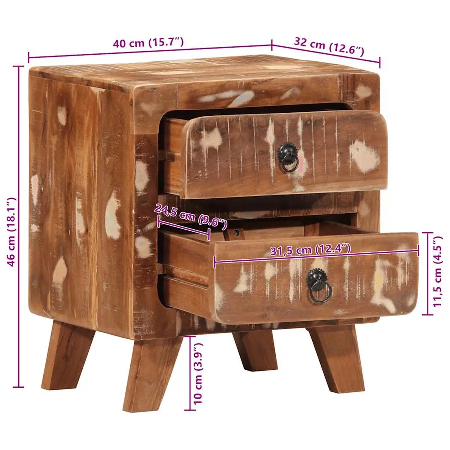 Table de chevet 2 pcs 40x32x46 cm bois massif de récupération - 11