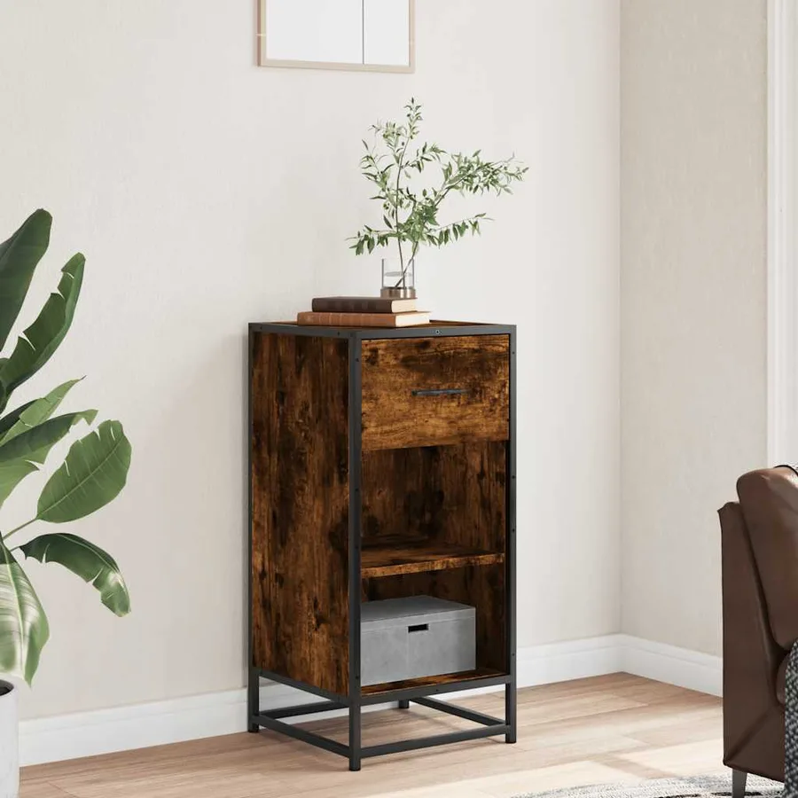 Buffet chêne fumé 35,5x35x76 cm bois d'ingénierie et métal - 3