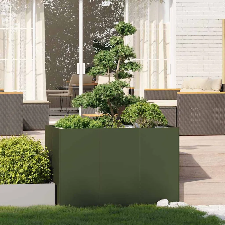 Jardinière vert olive 120x80x80 cm acier - 3