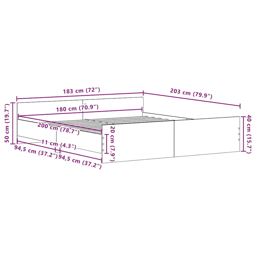 Cadre de lit sans matelas Chêne noir 180 x 200 cm Bois d'ingénierie - 11
