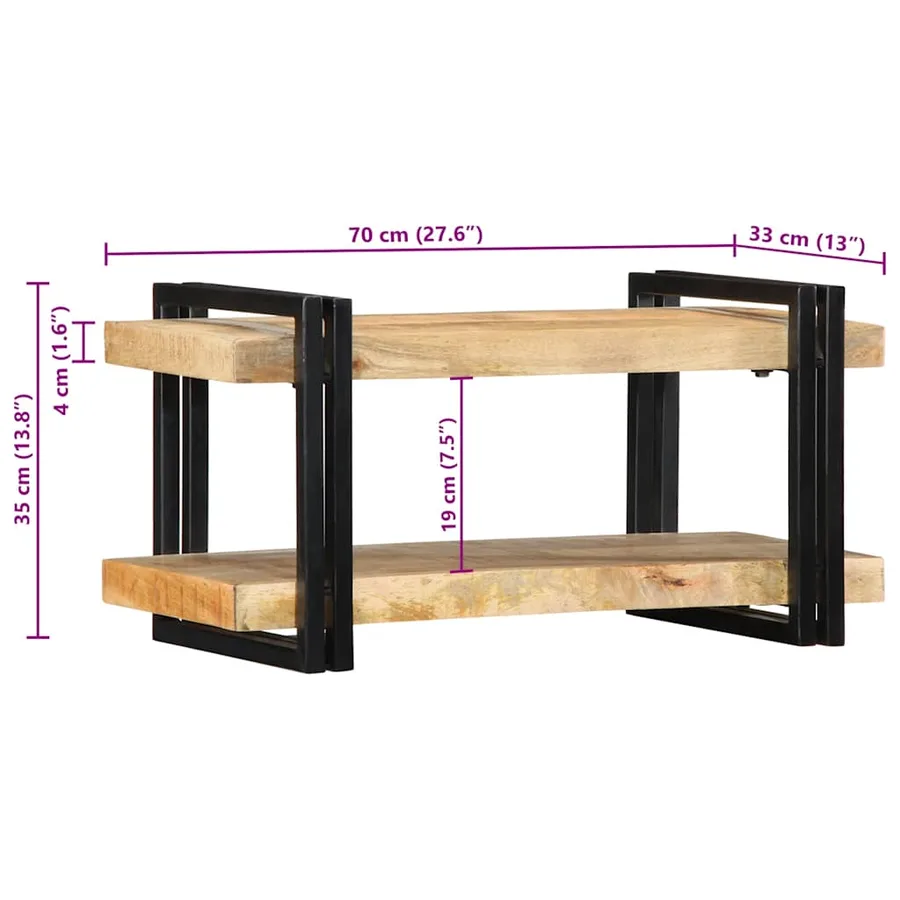 Étagère murale 70x33x35 cm bois de manguier massif brut - 13
