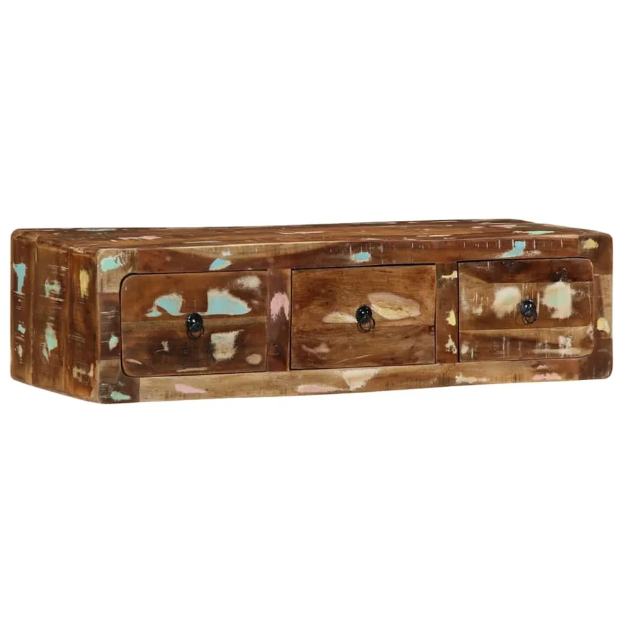 Meuble TV mural 100x32x25 cm bois massif de récupération - 11