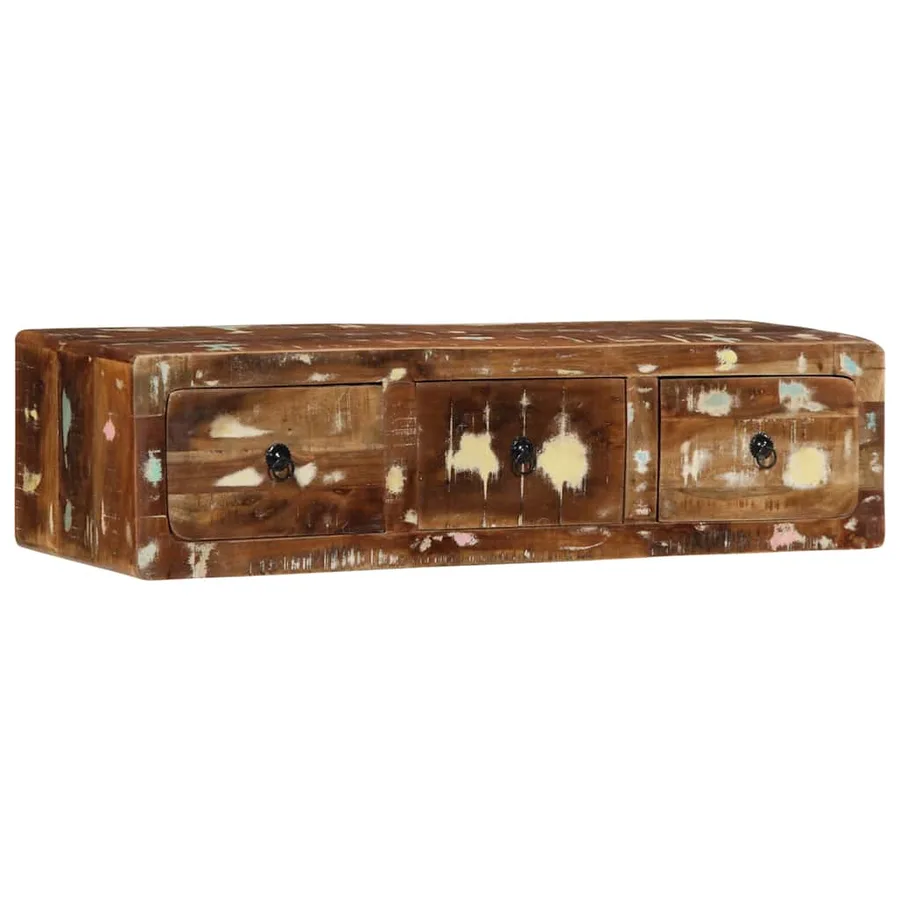 Meuble TV mural 100x32x25 cm bois massif de récupération - 12