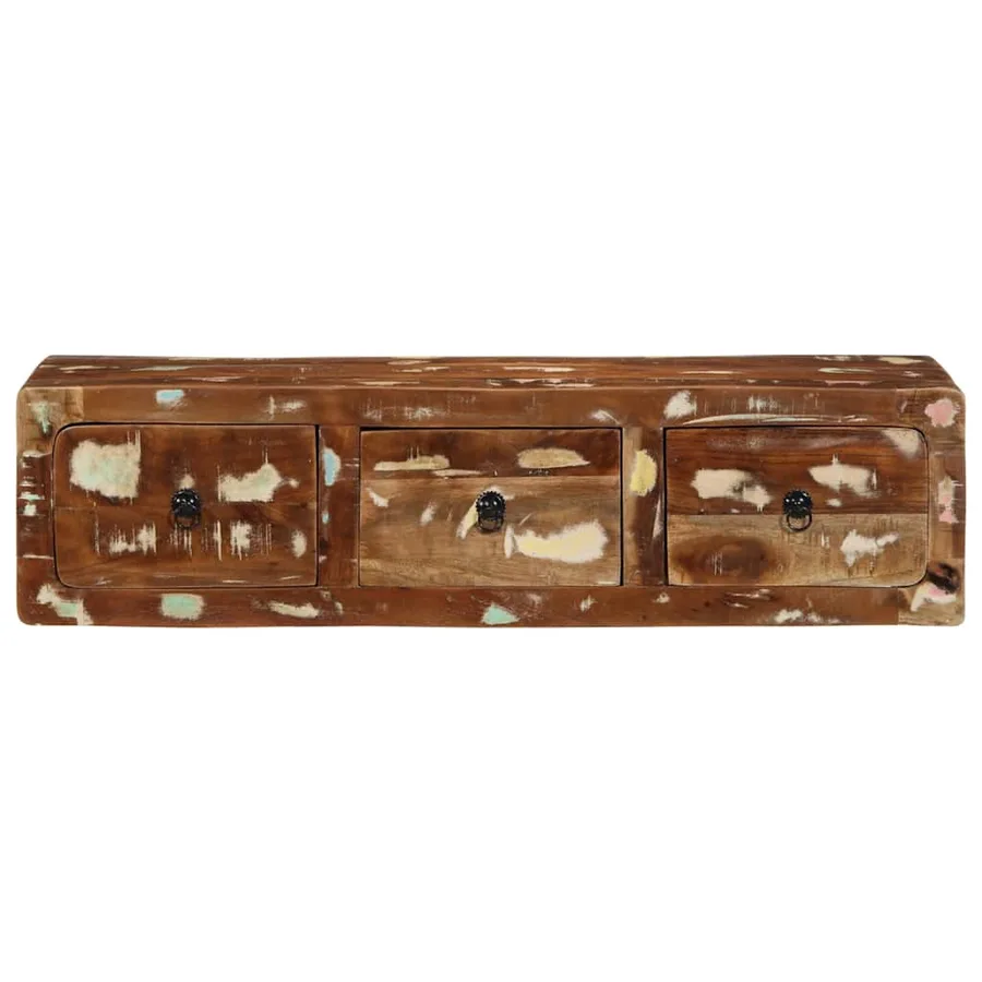Meuble TV mural 100x32x25 cm bois massif de récupération - 2