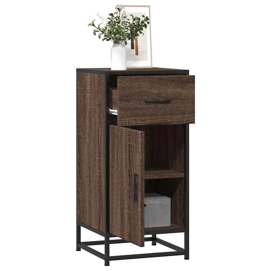 Buffet chêne marron 35,5x35x76 cm bois d'ingénierie et métal