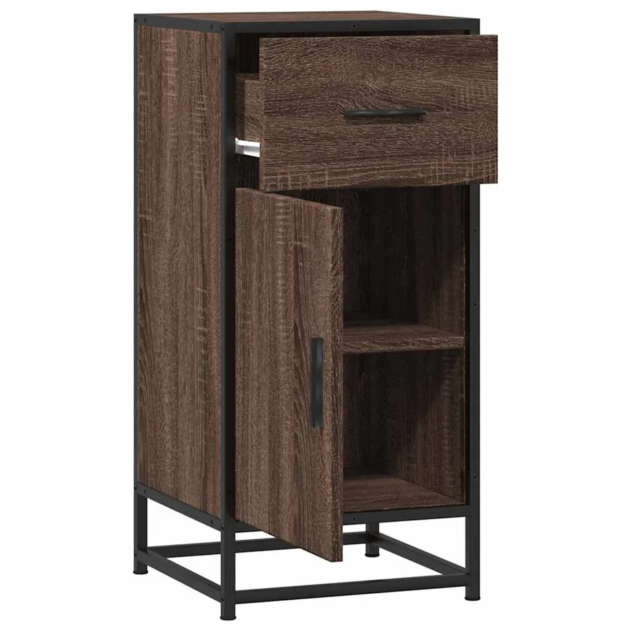Buffet chêne marron 35,5x35x76 cm bois d'ingénierie et métal - 5