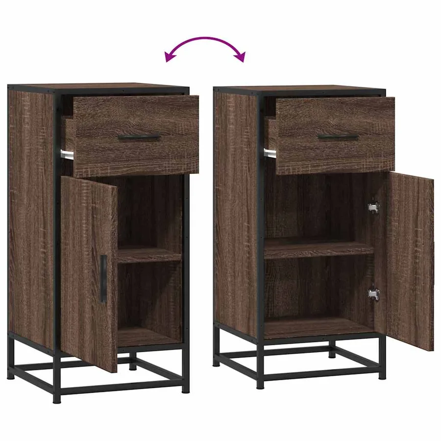 Buffet chêne marron 35,5x35x76 cm bois d'ingénierie et métal - 8