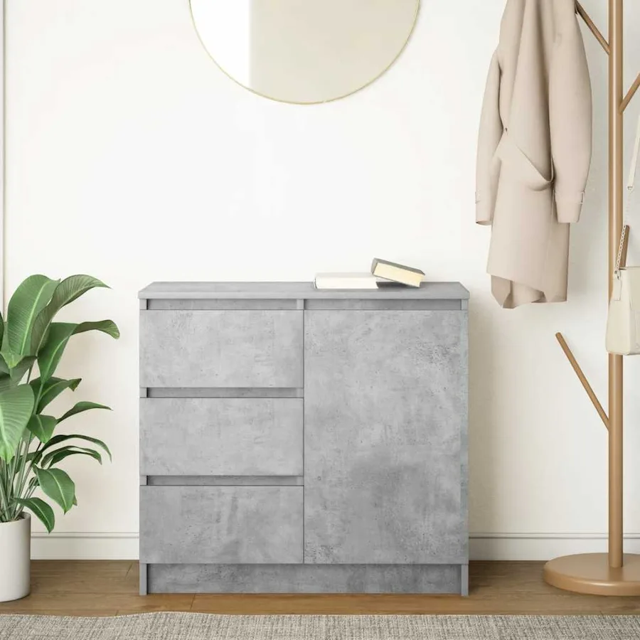 Buffet avec tiroir gris béton 71x35x65 cm bois d'ingénierie - 3