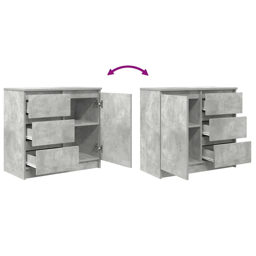 Buffet avec tiroir gris béton 71x35x65 cm bois d'ingénierie - 9
