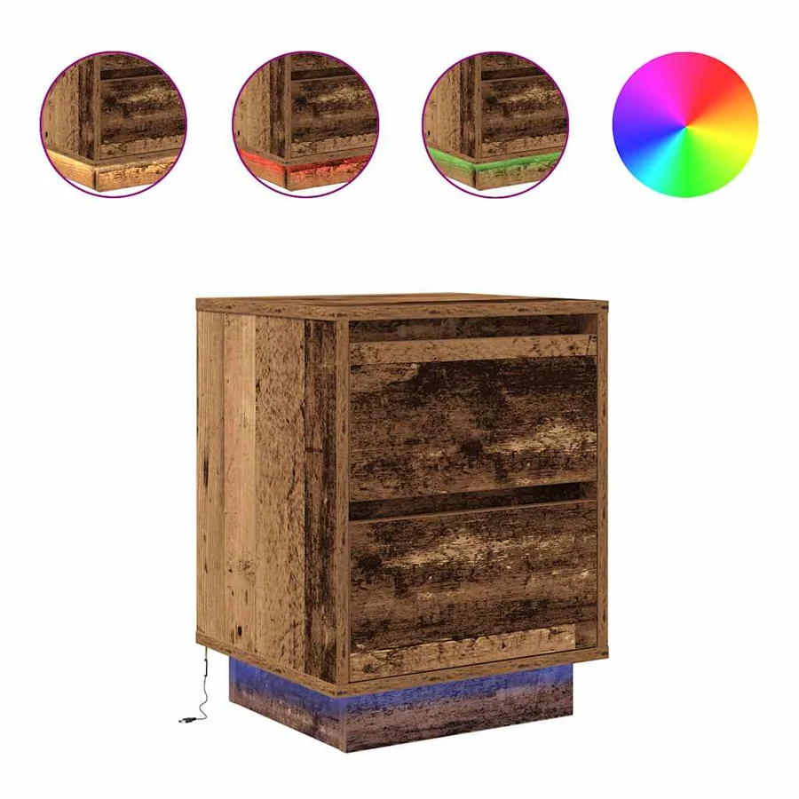 Tables de chevet avec lumières LED 2pcs vieux bois 38x34x50 cm - 2