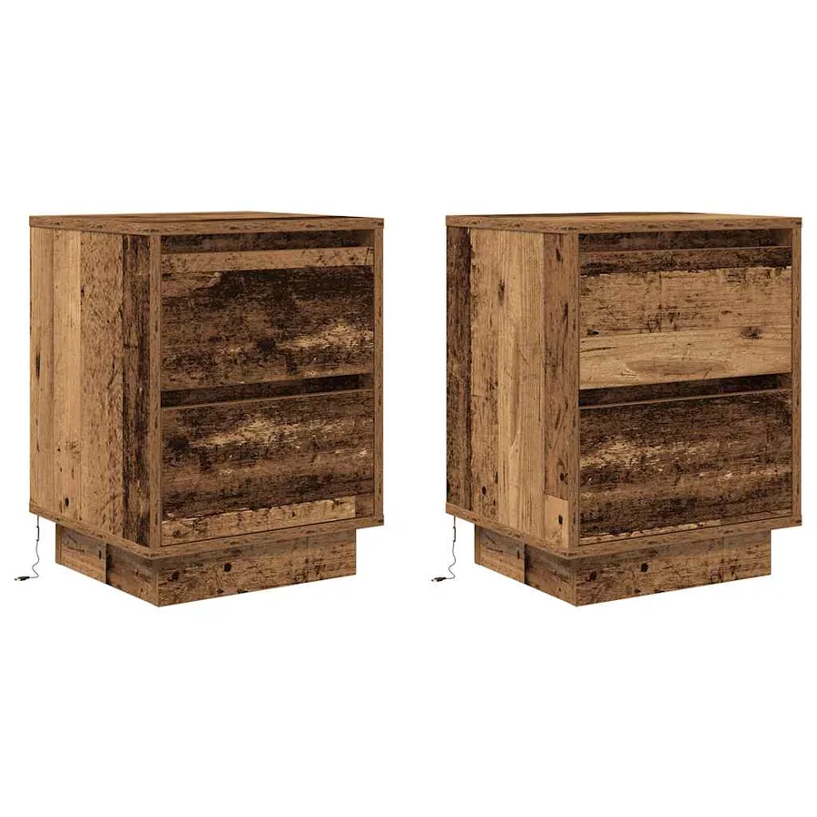 Tables de chevet avec lumières LED 2pcs vieux bois 38x34x50 cm - 3