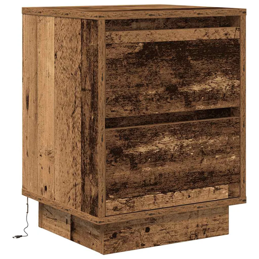 Tables de chevet avec lumières LED 2pcs vieux bois 38x34x50 cm - 7