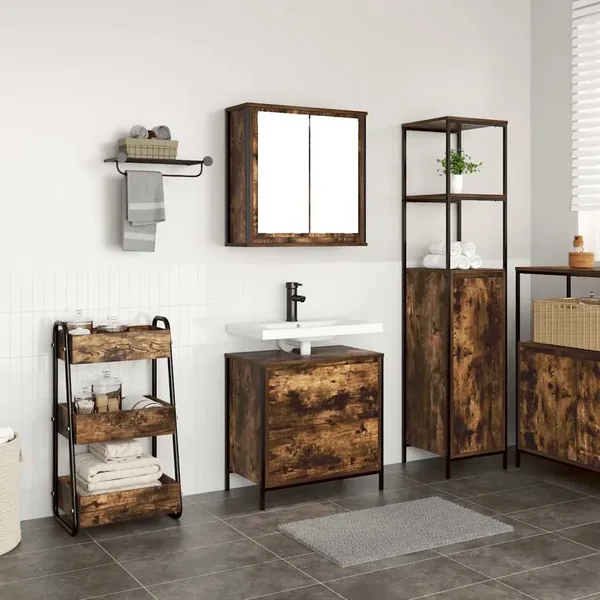 Ensemble de meubles de salle de bain 2 pcs en bois d'ingénierie chêne fumé