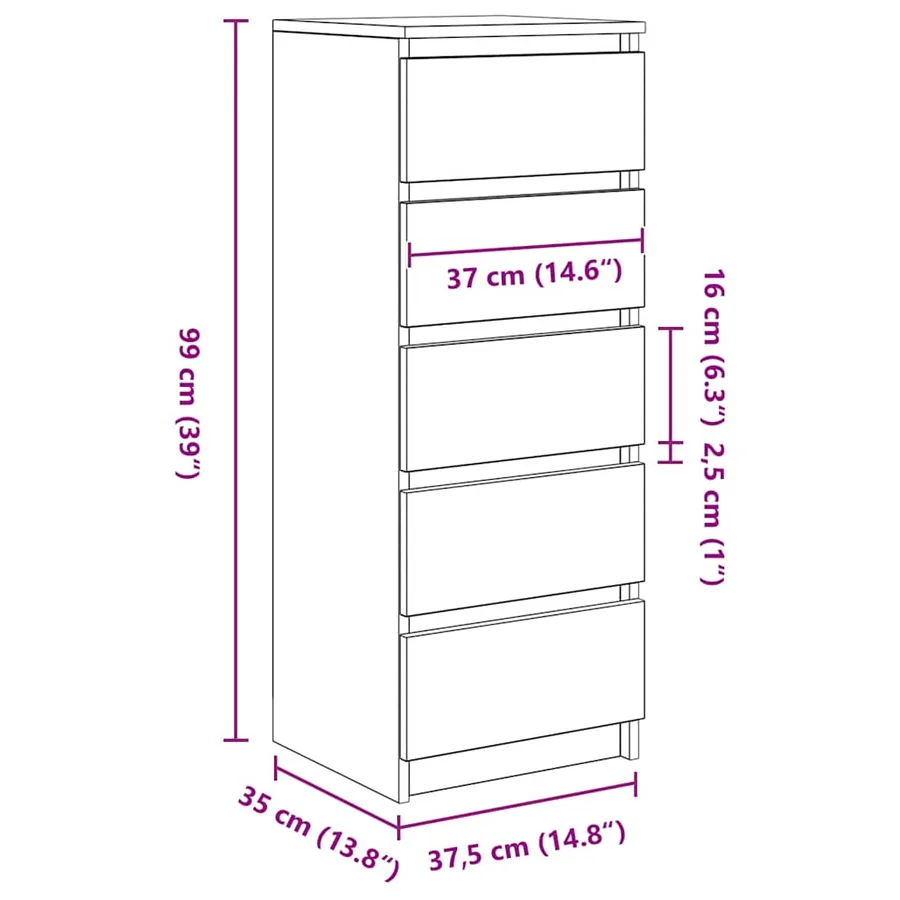 Buffet avec tiroirs gris béton 37,5x35x99 cm bois d'ingénierie - 12