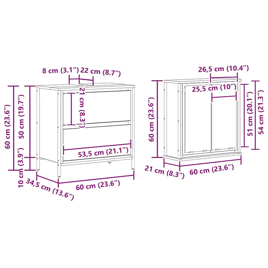 Ensemble de meubles de salle de bain 2 pcs en chêne noir et bois d'ingénierie - 10