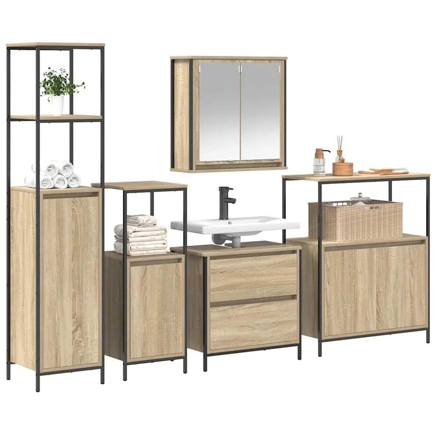 Ensemble de mobilier de salle de bain avec étagère 5 pcs Beige - 3