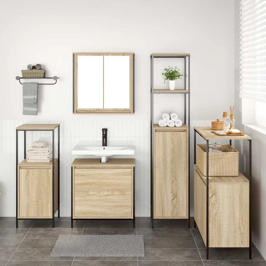 Ensemble de mobilier de salle de bain avec étagère 5 pcs Beige - 4