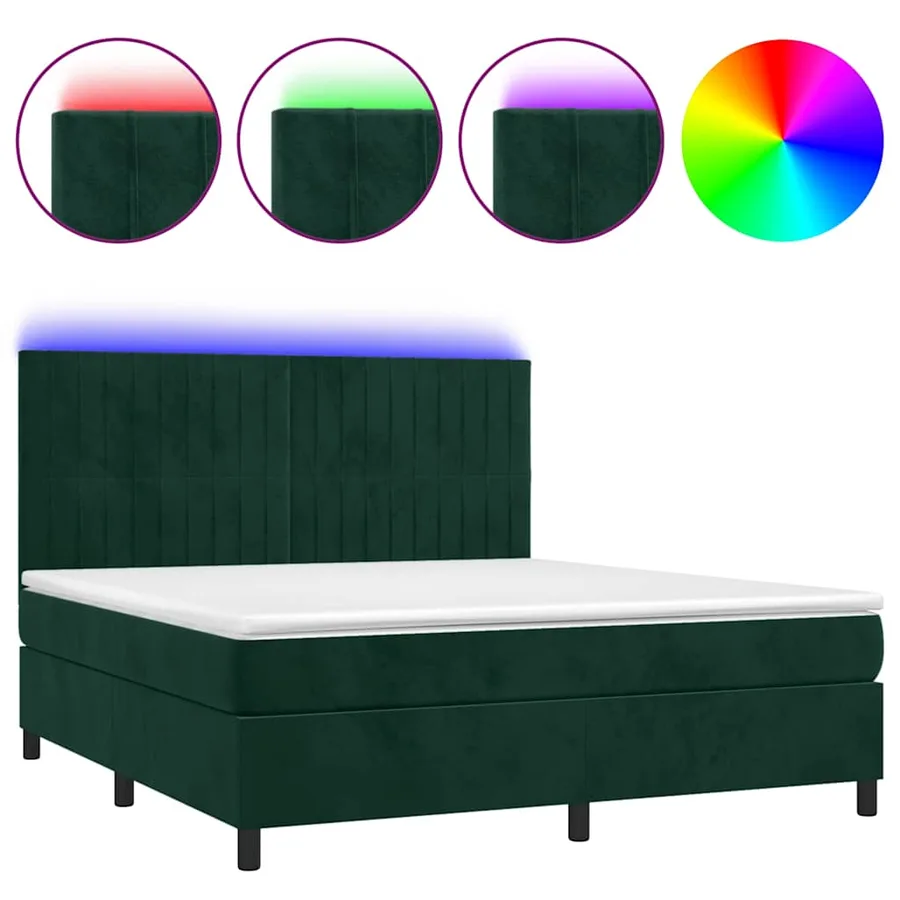 Sommier à lattes de lit matelas et LED Vert foncé 180x200 cm - 2