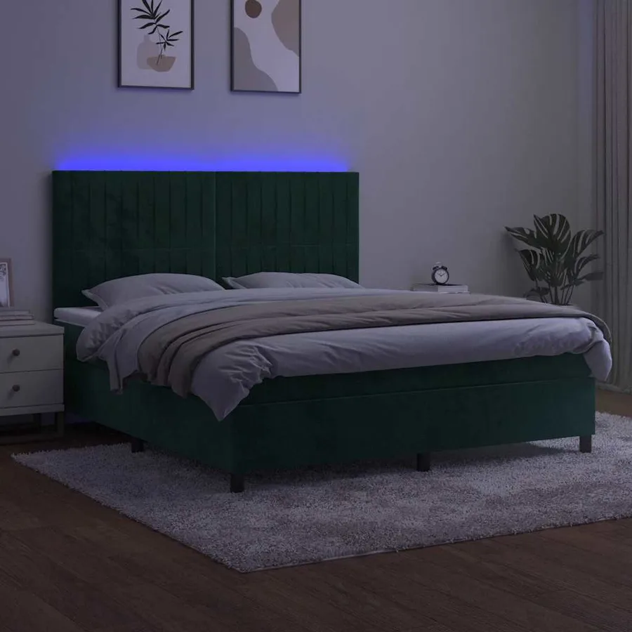 Sommier à lattes de lit matelas et LED Vert foncé 180x200 cm - 4