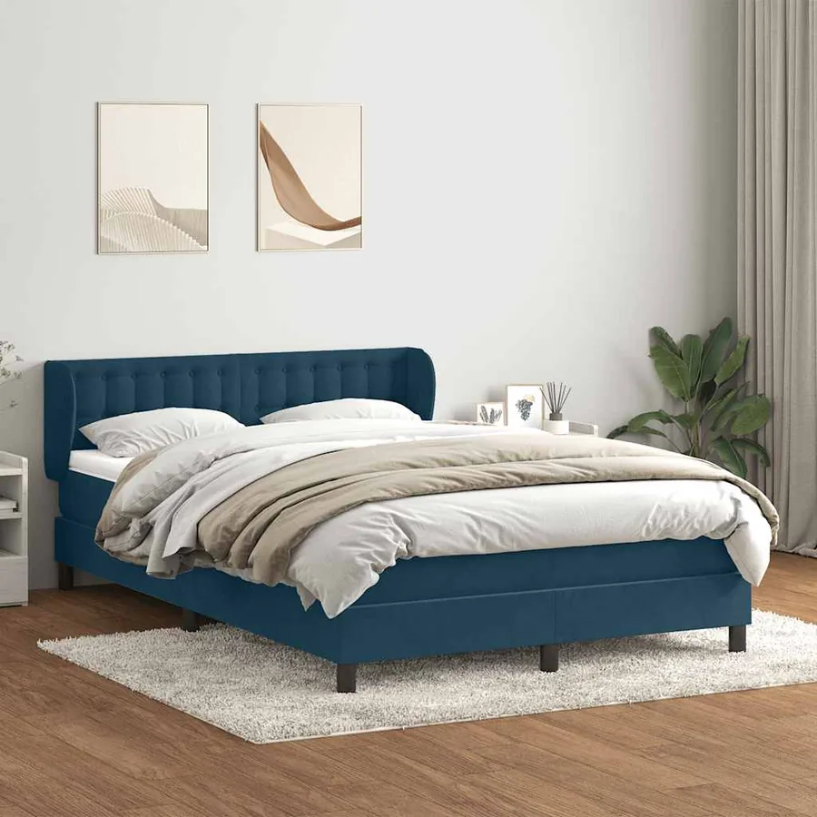 Sommier à lattes de lit et matelas Bleu foncé 160x220cm Velours
