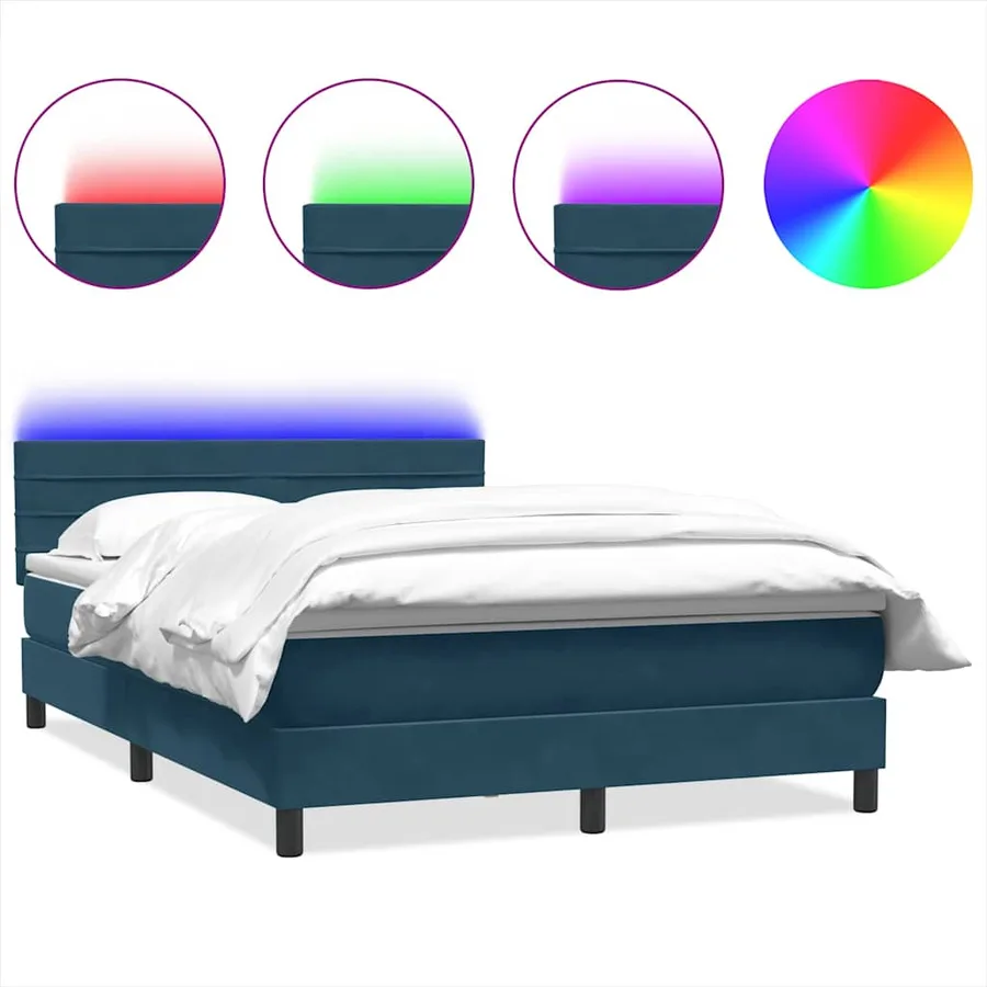 Sommier à lattes de lit et matelas et LED Bleu foncé 160x220cm Velours - 2