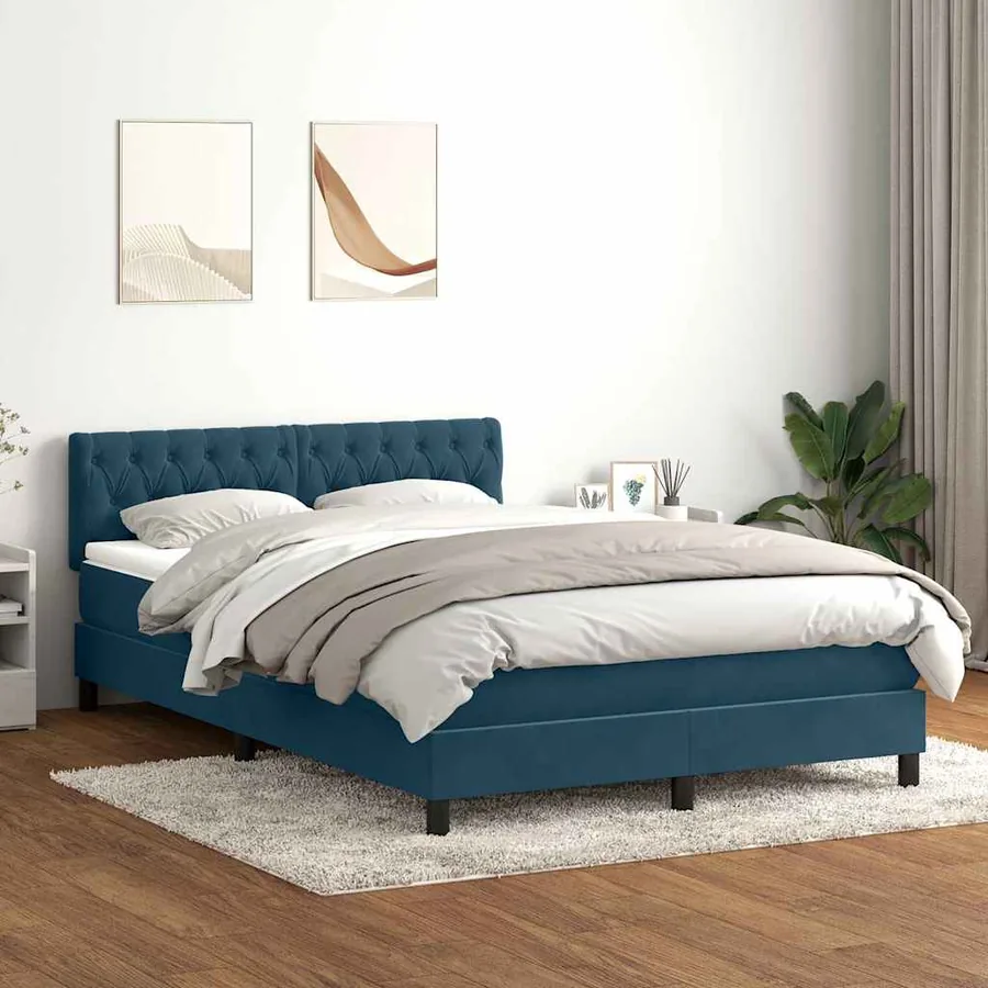 Sommier à lattes de lit et matelas Bleu foncé 160x220cm Velours