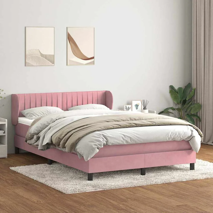 Sommier à lattes de lit avec matelas rose 160x220 cm velours