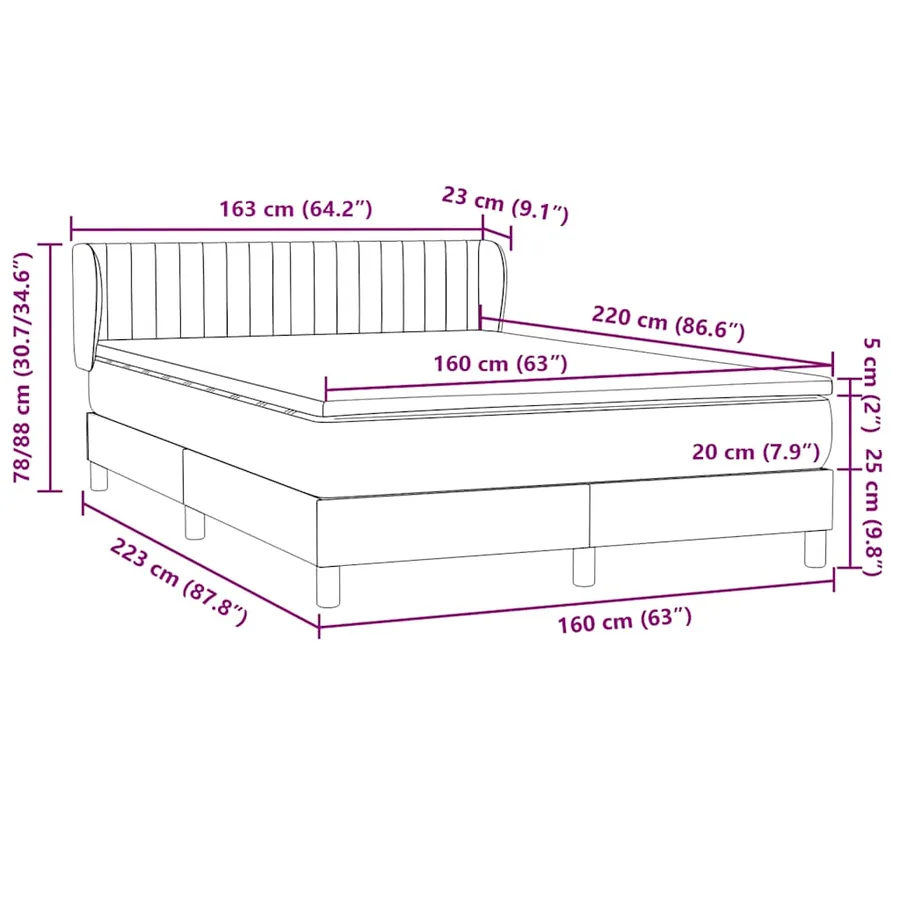 Sommier à lattes de lit avec matelas rose 160x220 cm velours - 12