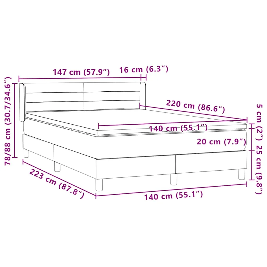 Sommier à lattes de lit avec matelas rose 140x220 cm velours - 12
