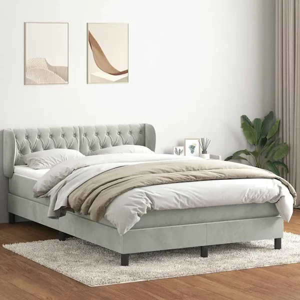 Sommier à lattes de lit et matelas gris clair 160x220cm velours