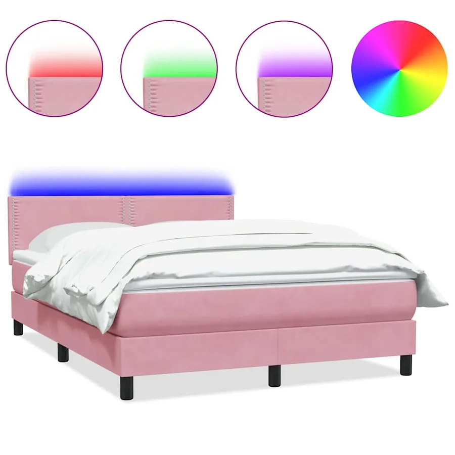 Sommier à lattes de lit avec matelas et LED rose 160x220 cm velours - 2