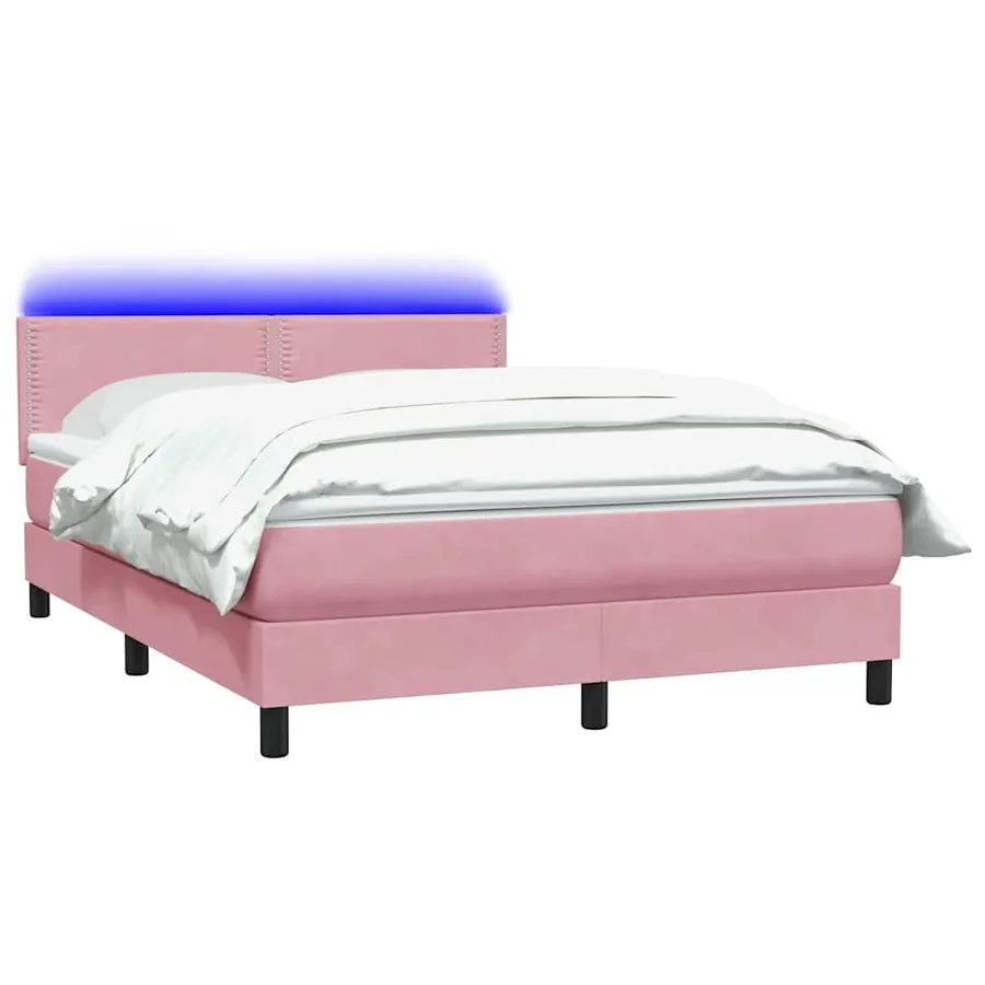 Sommier à lattes de lit avec matelas et LED rose 160x220 cm velours - 3