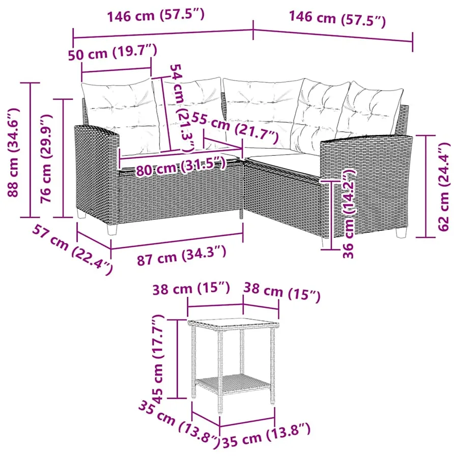 Canapé de jardin avec table et coussins en forme de L gris - 11