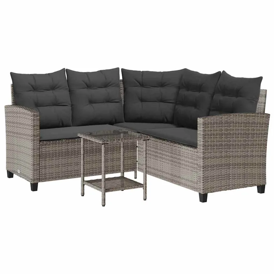 Canapé de jardin avec table et coussins en forme de L gris - 2