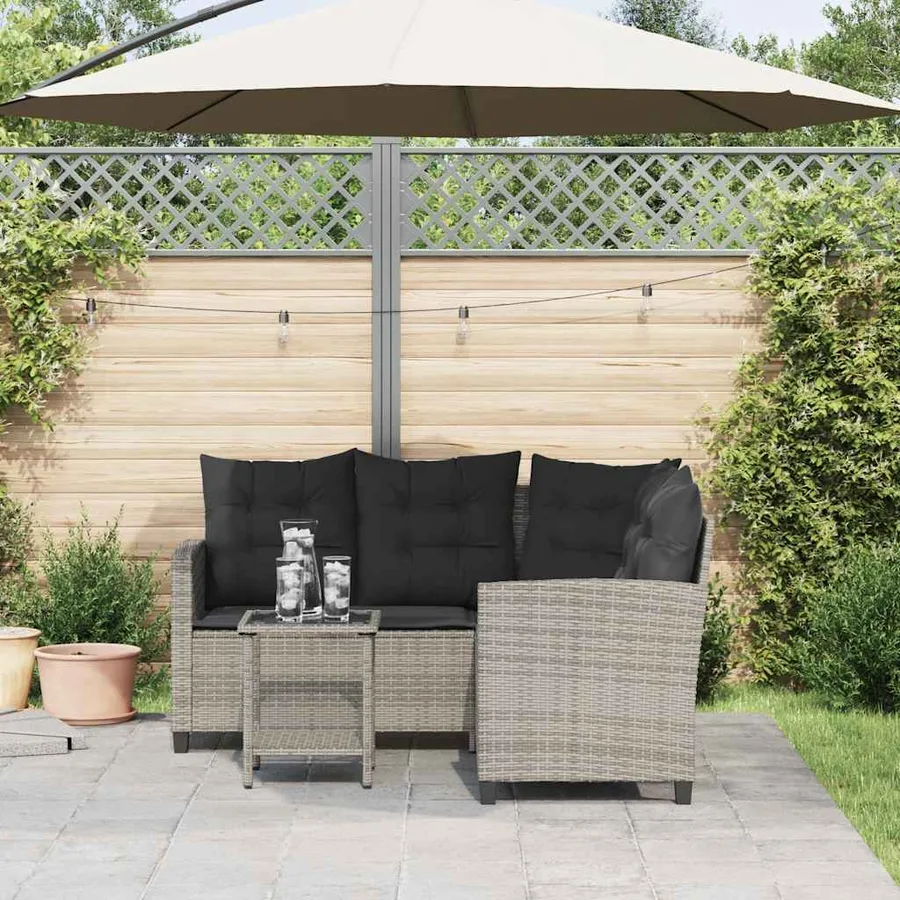 Canapé de jardin avec table et coussins en forme de L gris - 3