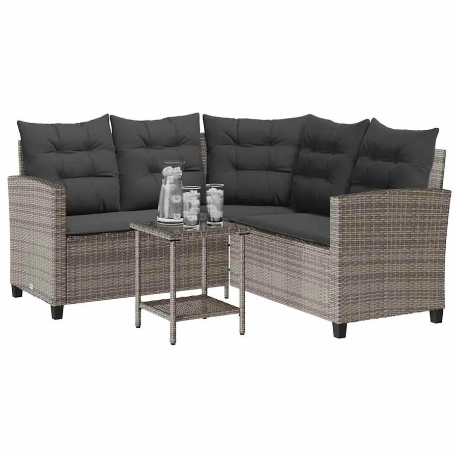Canapé de jardin avec table et coussins en forme de L gris - 4