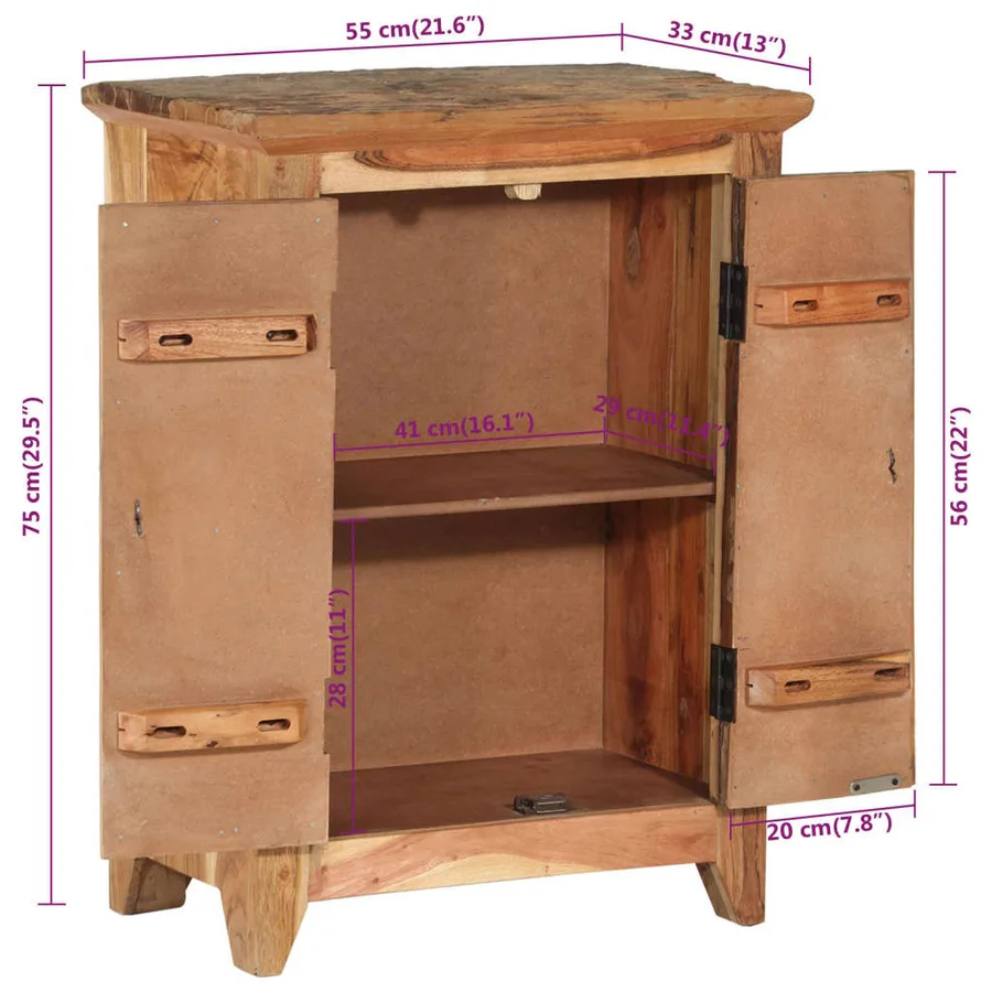 Buffet 55x33x75 cm bois massif d'acacia et bois de récupération - 8