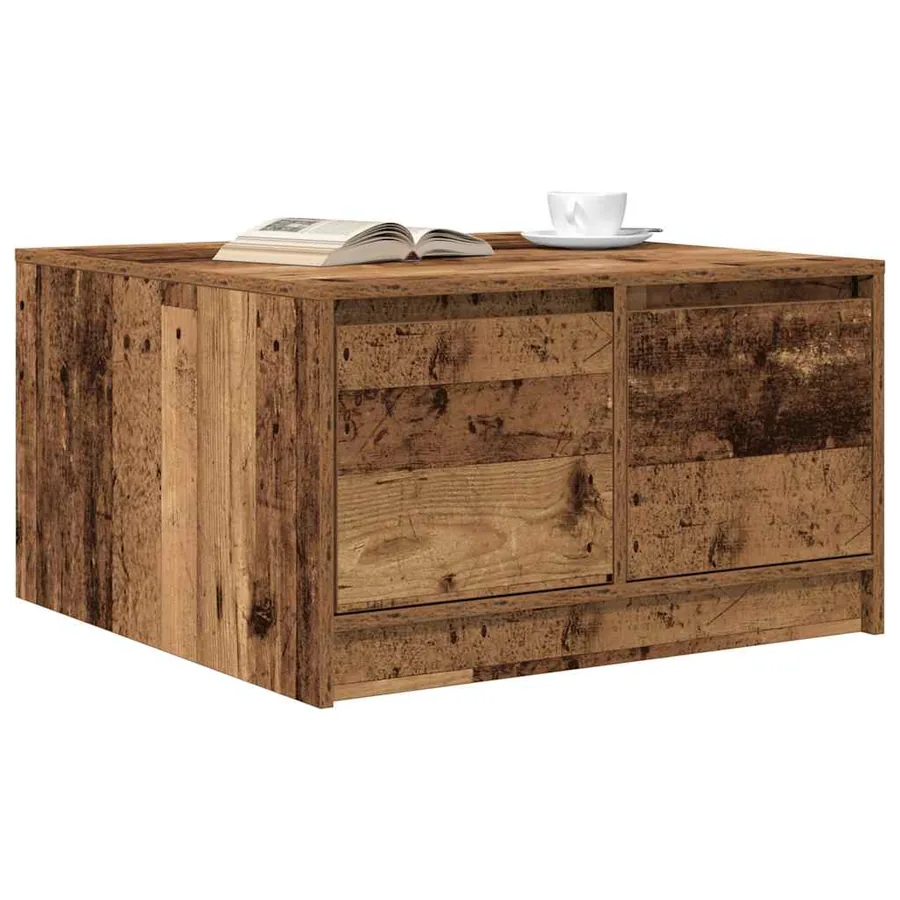 Table basse avec tiroirs vieux bois 70,5x70x40 cm - 4