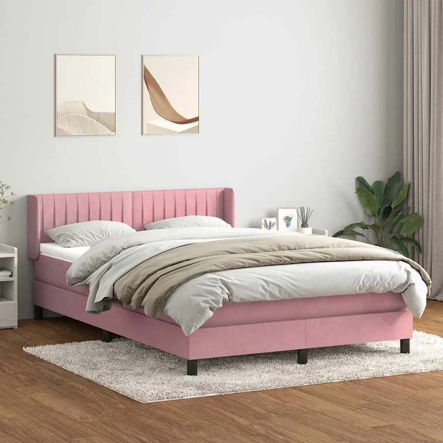 Sommier à lattes de lit avec matelas rose 140x220 cm velours - 3