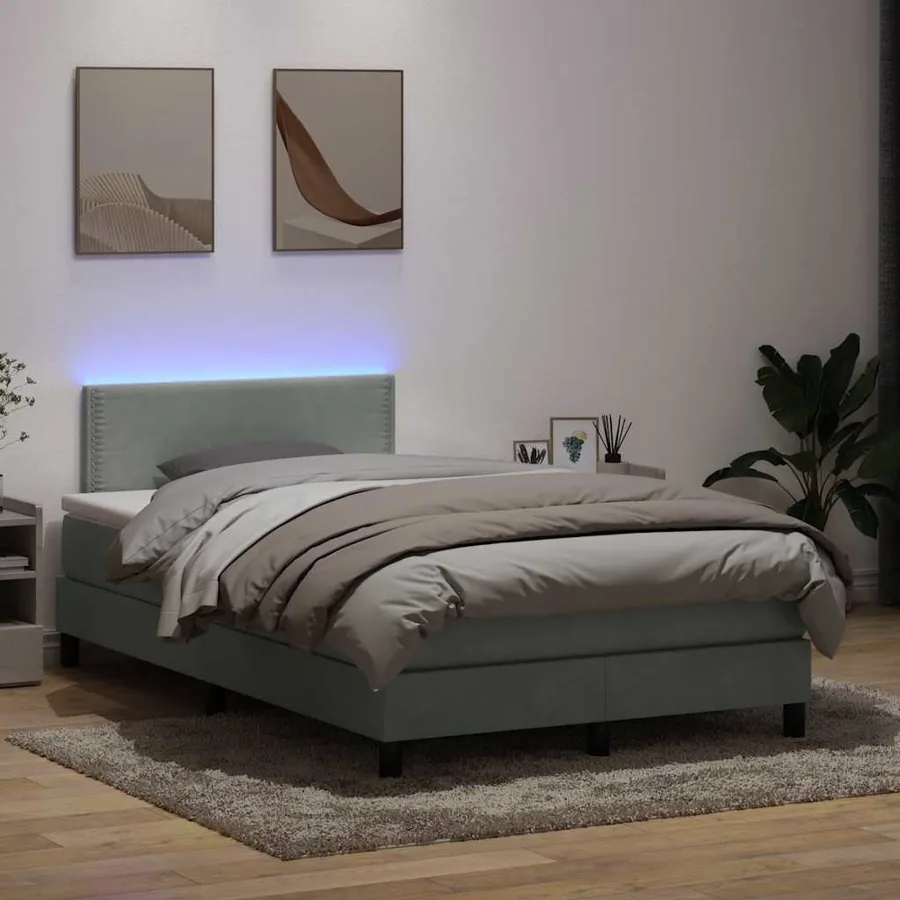 Sommier à lattes de lit et matelas et LED gris clair 120x220cm velours
