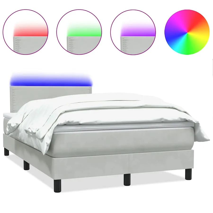 Sommier à lattes de lit et matelas et LED gris clair 120x220cm velours - 2