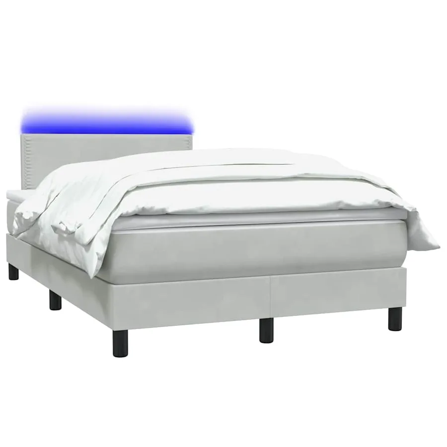 Sommier à lattes de lit et matelas et LED gris clair 120x220cm velours - 3