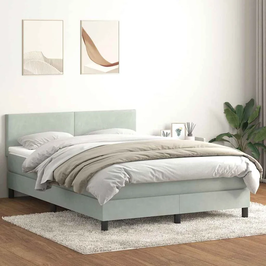 Sommier à lattes de lit et matelas et LED gris clair 140x220cm velours