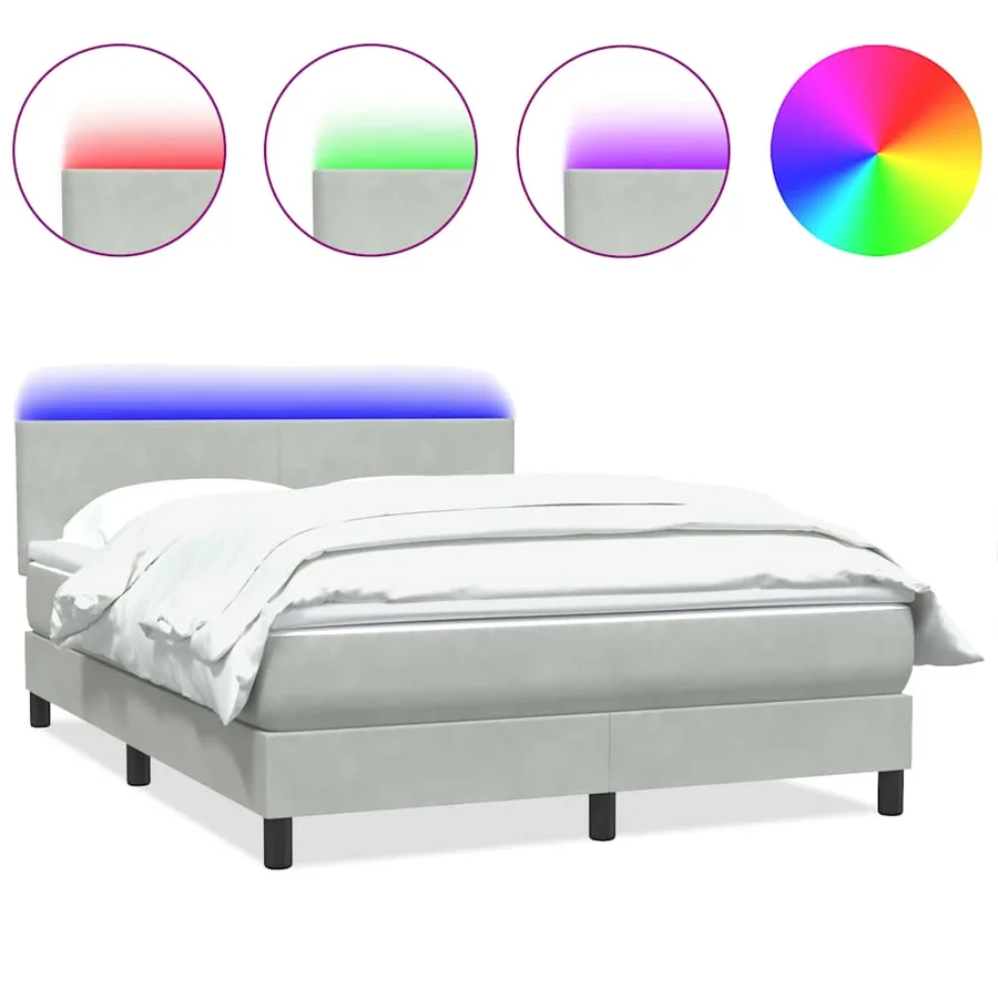 Sommier à lattes de lit et matelas et LED gris clair 140x220cm velours - 2