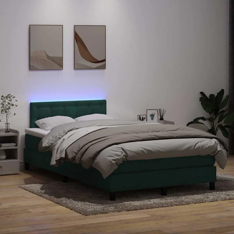 Sommier à lattes de lit et matelas et LED vert foncé 120x220cm velours