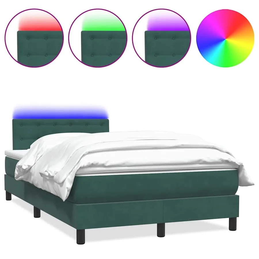 Sommier à lattes de lit et matelas et LED vert foncé 120x220cm velours - 2