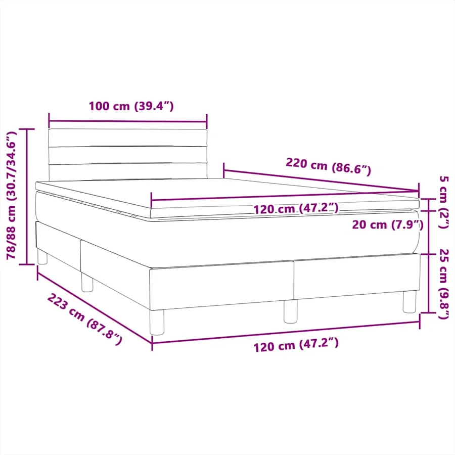 Sommier à lattes de lit avec matelas noir 120x220 cm velours - 12