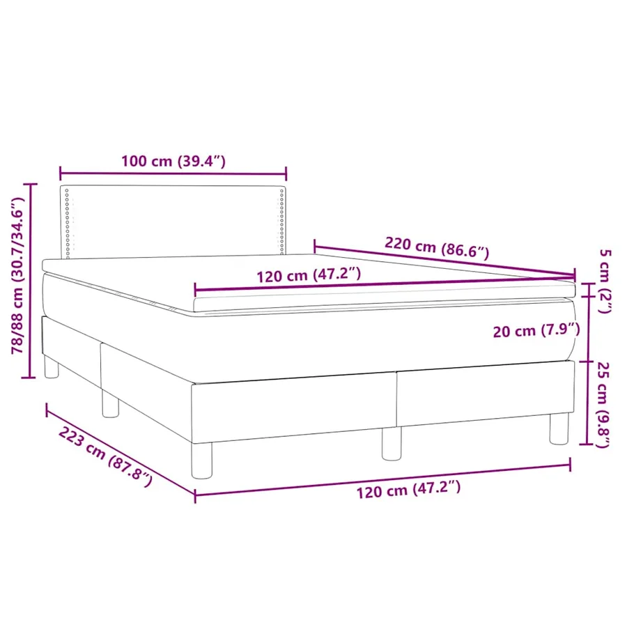 Sommier à lattes de lit avec matelas noir 120x220 cm velours - 12