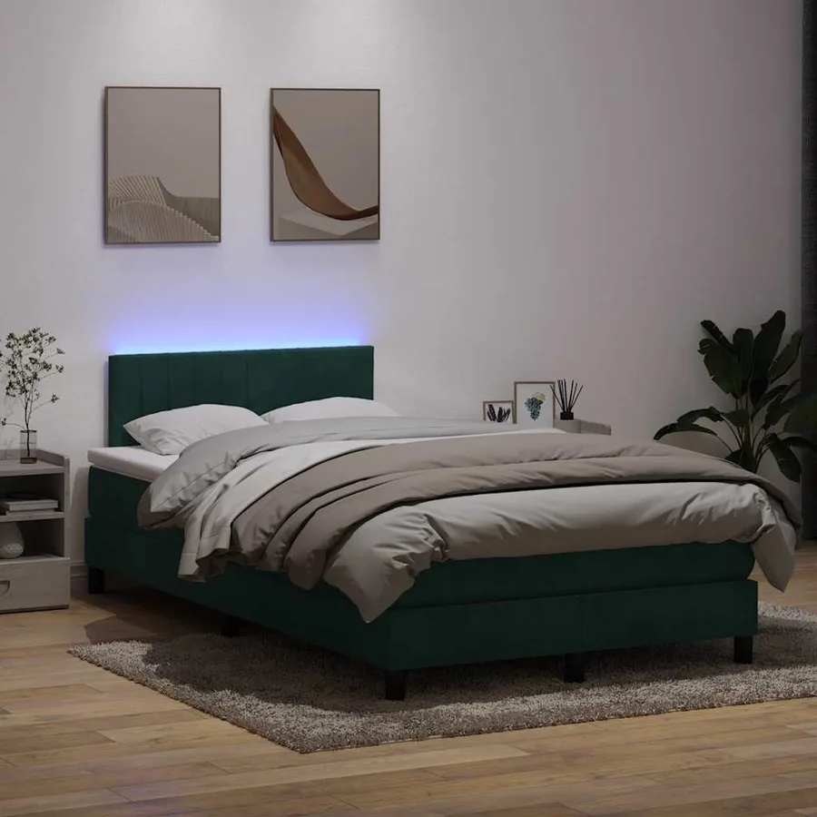 Sommier à lattes de lit et matelas et LED vert foncé 120x220cm velours - 4
